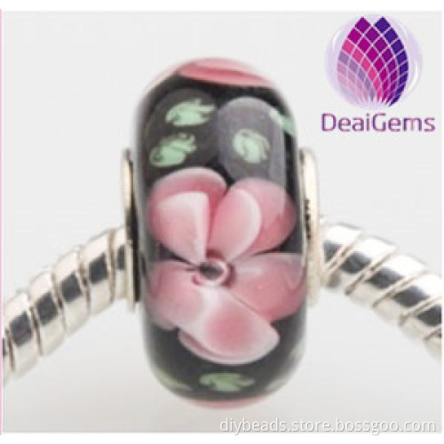 2014 new design big hole lampwork hollow glass beads